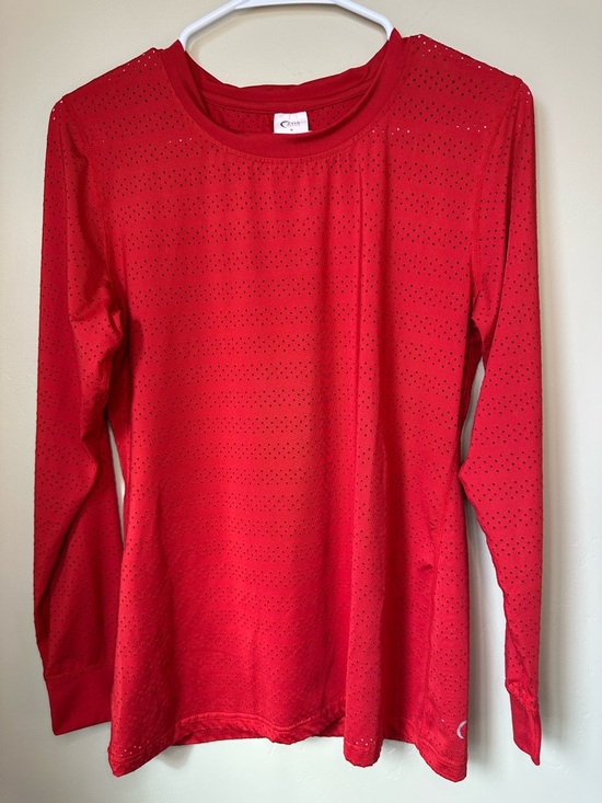 Zyia Active Tops - Women's ZYIA Active Chili Red Laser Cut Mesh Long Sleeve Shirt Size Med P2P 19”